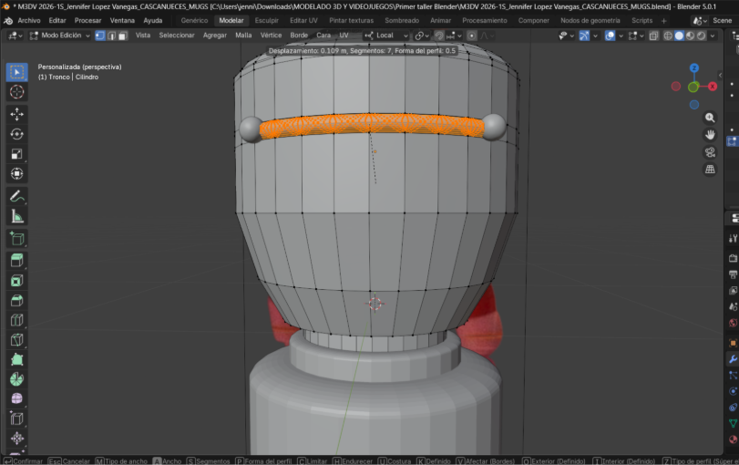 Biselado del cordón del botón en el tronco