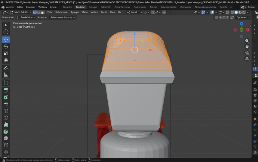 Uso de la herramienta biselar sobre la cara del sombrero