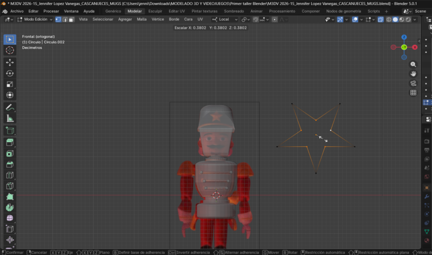 Escalado de vértices para dar forma de estrella