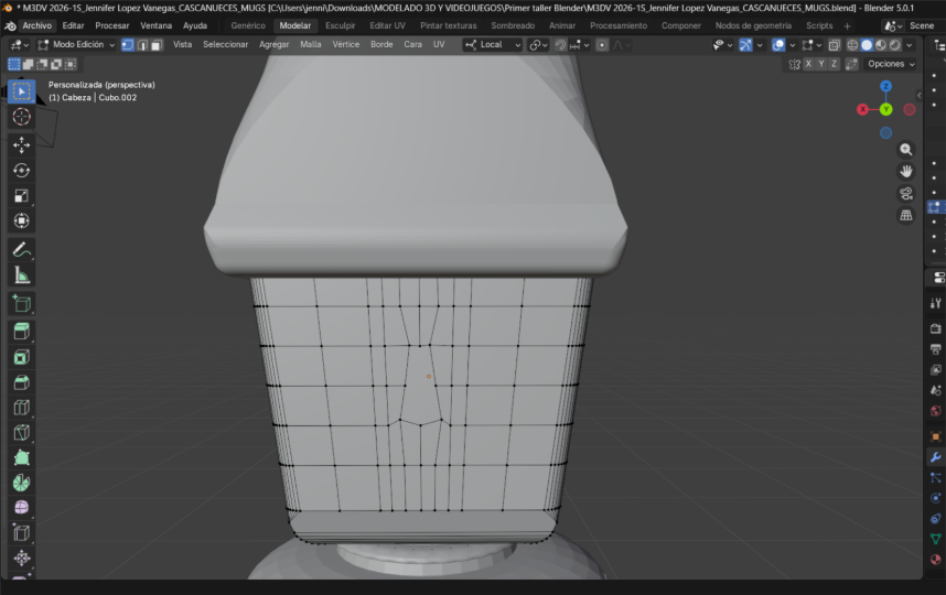 Adición de cortes de bucle para formar la nariz del cascanueces