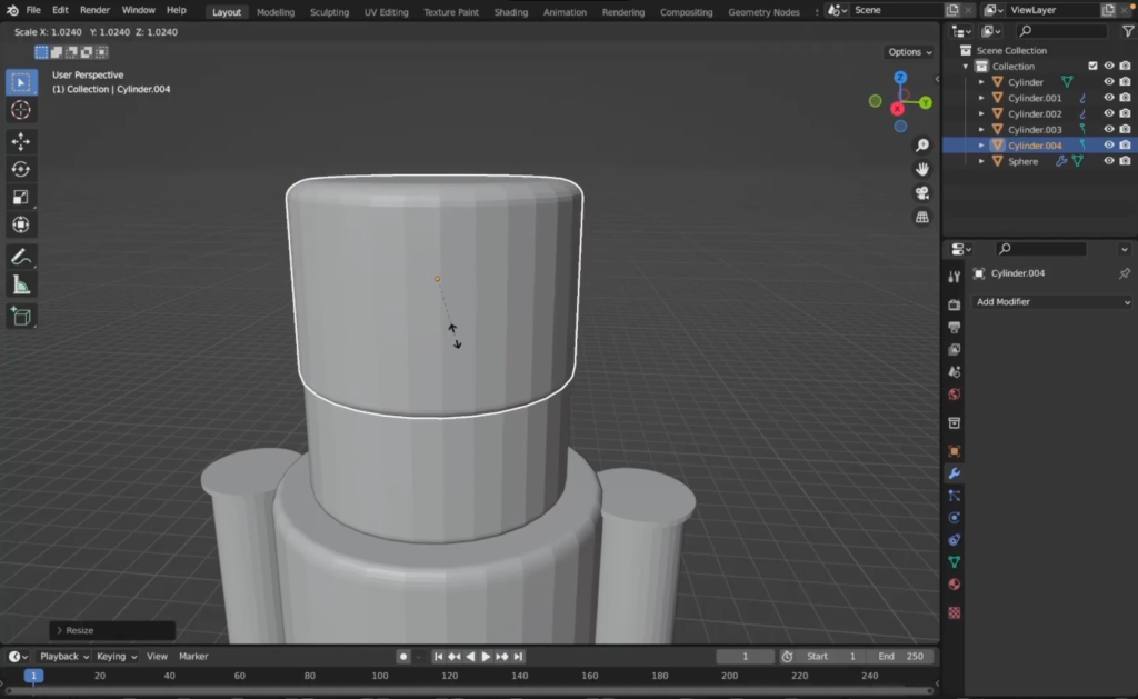 Figuras 3. Construcción del sombrero mediante extrusiones y escalado de caras superiores.
