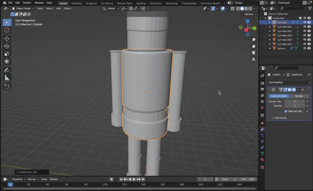 Figura 8. Resultado final del modelo tras aplicar Subdivision Surface y Solidify, logrando una superficie suave.