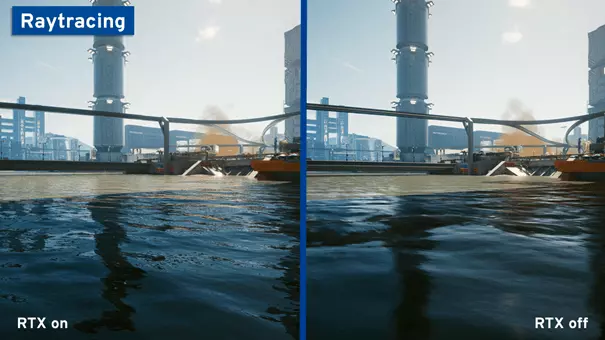 Ejemplo de Ray Tracing en tiempo real con reflejos e iluminación global en gráficos 3D.