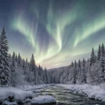 Paisaje Nevado junto una aurora creada con Artilist
