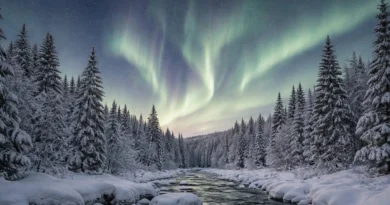 Paisaje Nevado junto una aurora creada con Artilist