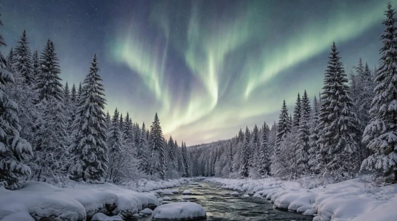 Paisaje Nevado junto una aurora creada con Artilist