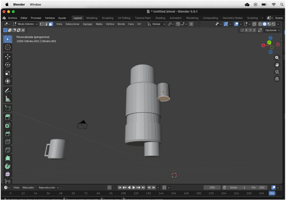 Selección de la cara inferior del brazo en modo edición.