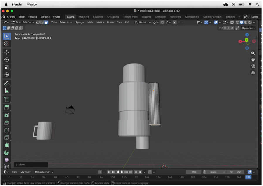 Alargamiento del brazo en el eje Z para darle longitud.