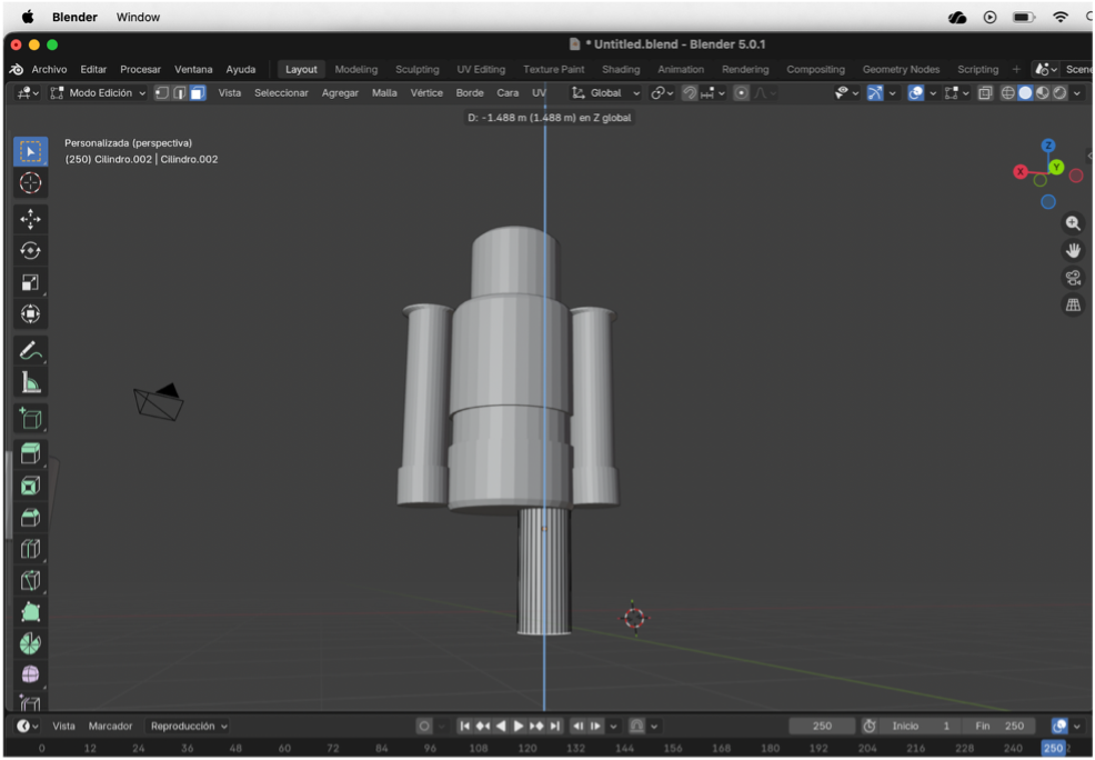 Alargamiento de la pierna en modo edición para definir su longitud.
