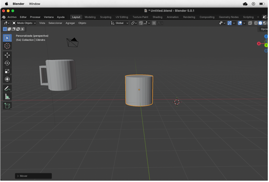Cilindro principal ubicado en la escena como base del cuerpo del personaje.