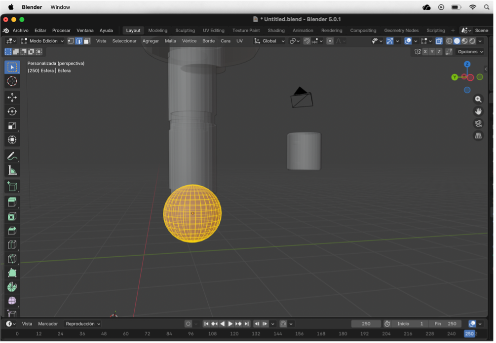 Activación del modo rayos X en modo edición para visualizar la geometría interna.