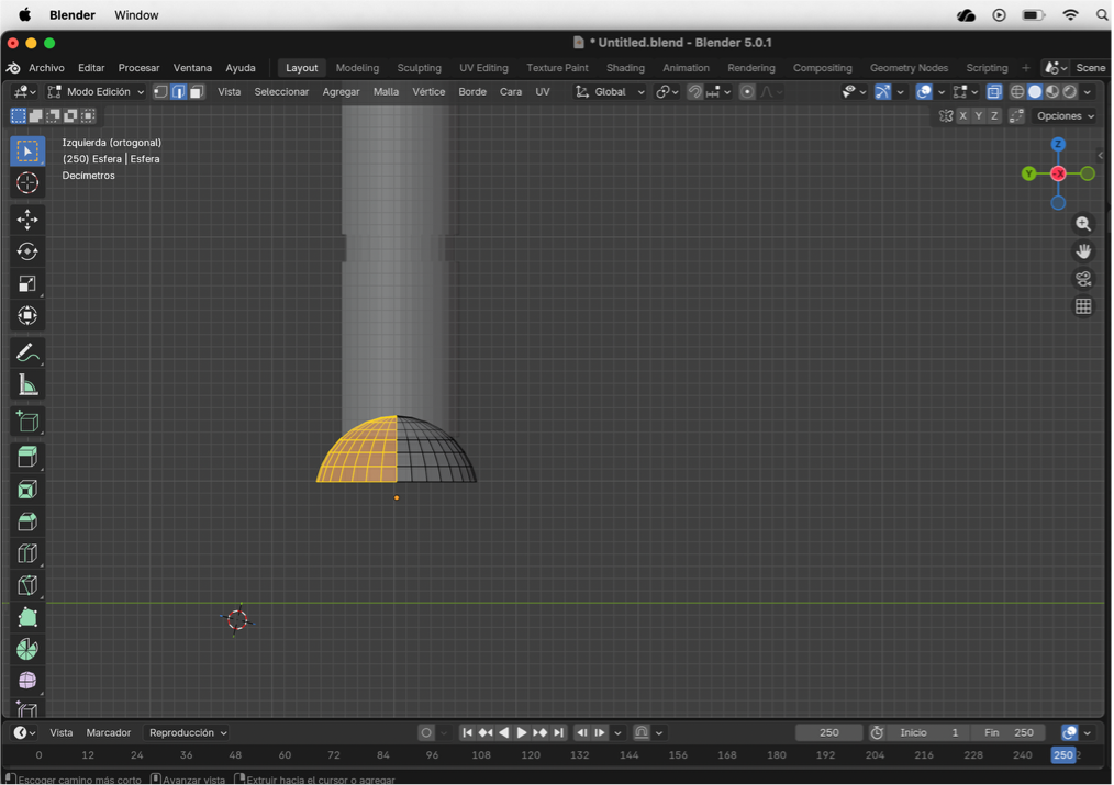 Resultado tras eliminar la mitad de la esfera para formar la base del zapato.