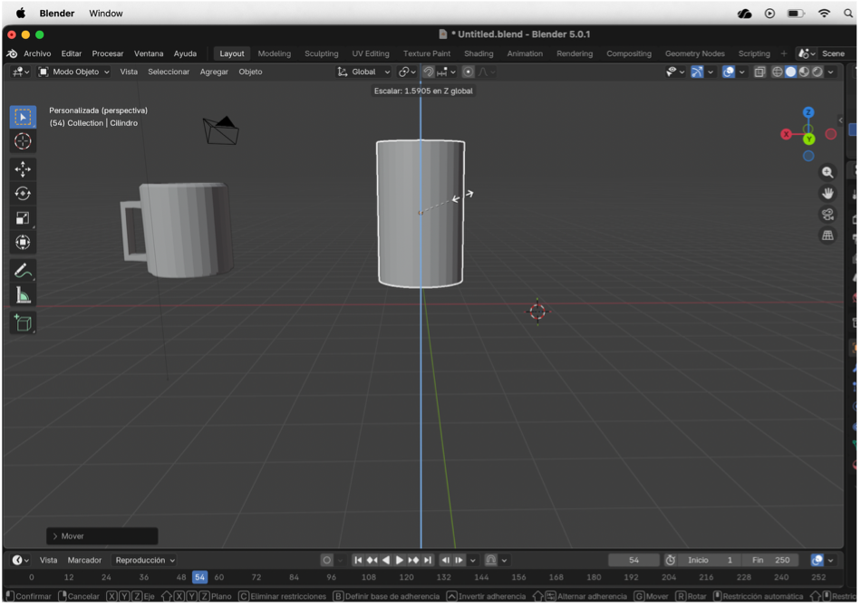 Escalado y desplazamiento del cilindro principal para ajustar el tamaño del cuerpo.