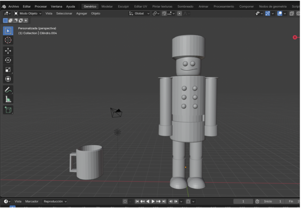 Modelo final del soldado cascanueces completamente terminado en 3D en Blender.