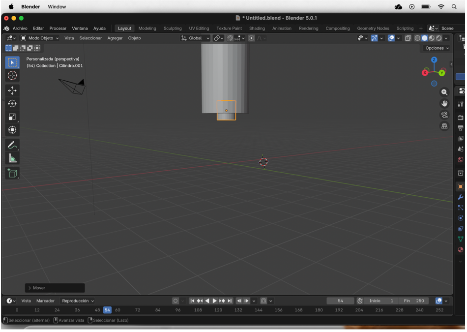 Ajuste de tamaño y posición del cilindro para formar la pierna del cascanueces.