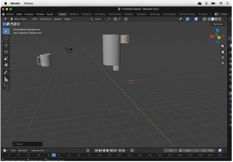 Duplicación del cilindro pequeño para crear el brazo del personaje.