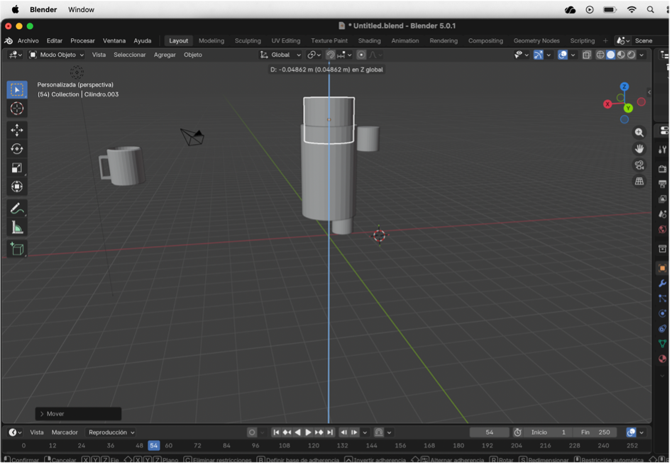 Escalado del cilindro superior para definir la cabeza del cascanueces.