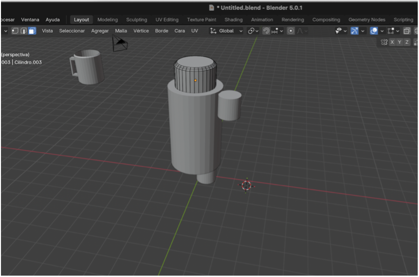 Biselado de la cara superior del cilindro para redondear la cabeza.