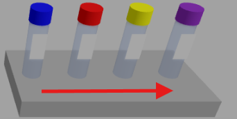 Representación de los 4 tubos programados. Cada color ha sido calibrado para coincidir con los estándares de bioseguridad del laboratorio clínico real.