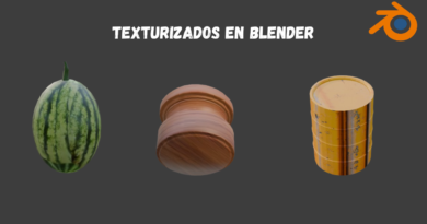 Sandía, jarrón de madera y barril de petróleo texturizados en Blender.