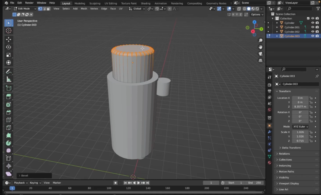 Figuras 3. Construcción de la cabeza  mediante extrusiones y escalado de caras superiores.