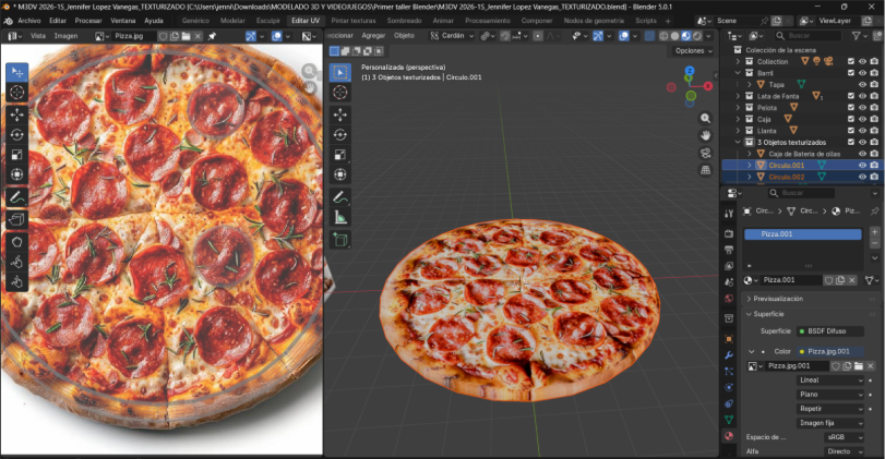 Resultado final - Texturizado del objeto Pizza