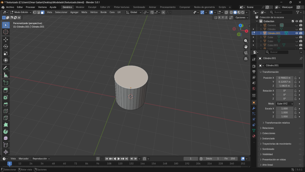 Seleccionando la cara del cilindro