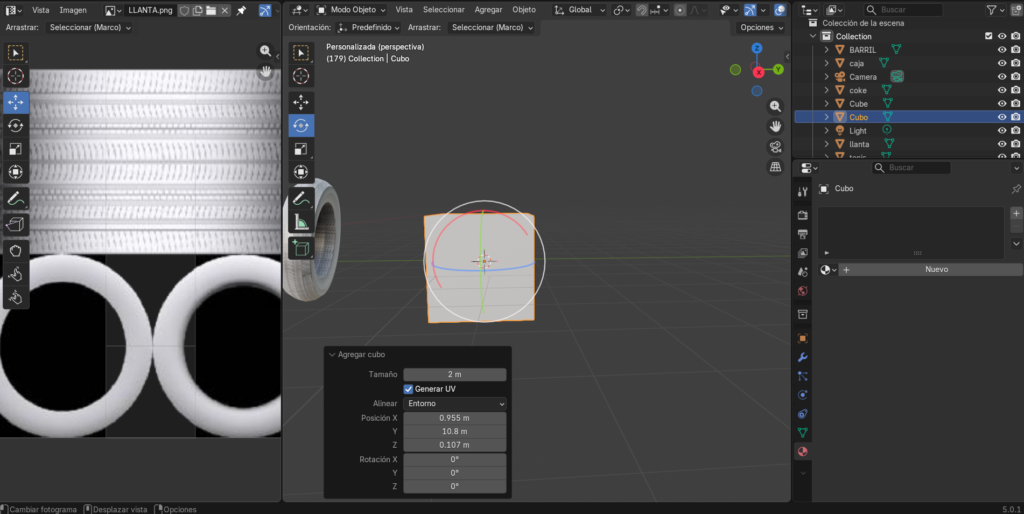 Figura 1. Primitiva cubo para el modelado de la caja