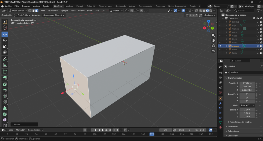 Figura 2. Transformación del cubo para el modelado de la caja