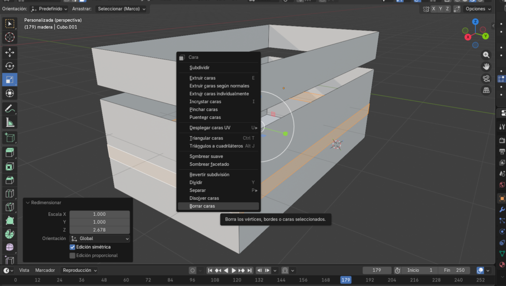 Figura 13. Seguimos borrando caras adicionales
