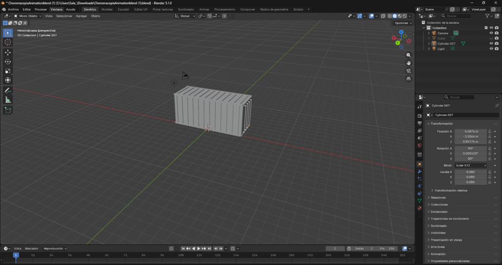 Modelo 3D de un contenedor de carga descargado de Sketchfab antes de aplicar texturas en Blender