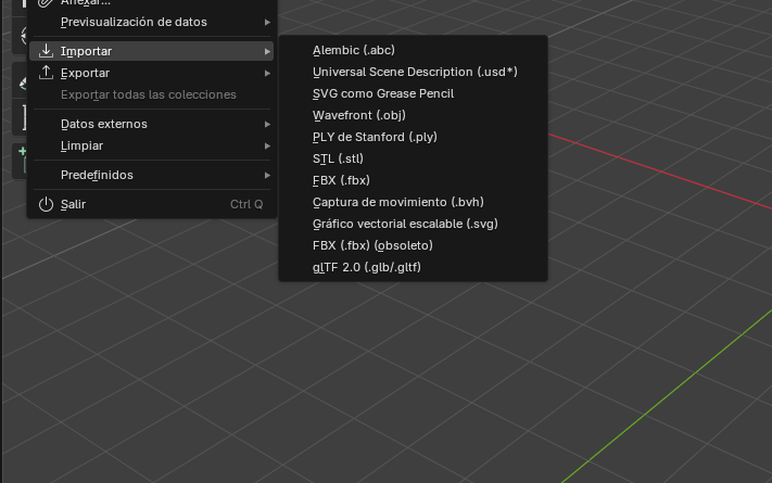 Menú de importación de archivos glTF 2.0 en Blender para incorporar el avatar de Avaturn a la escena