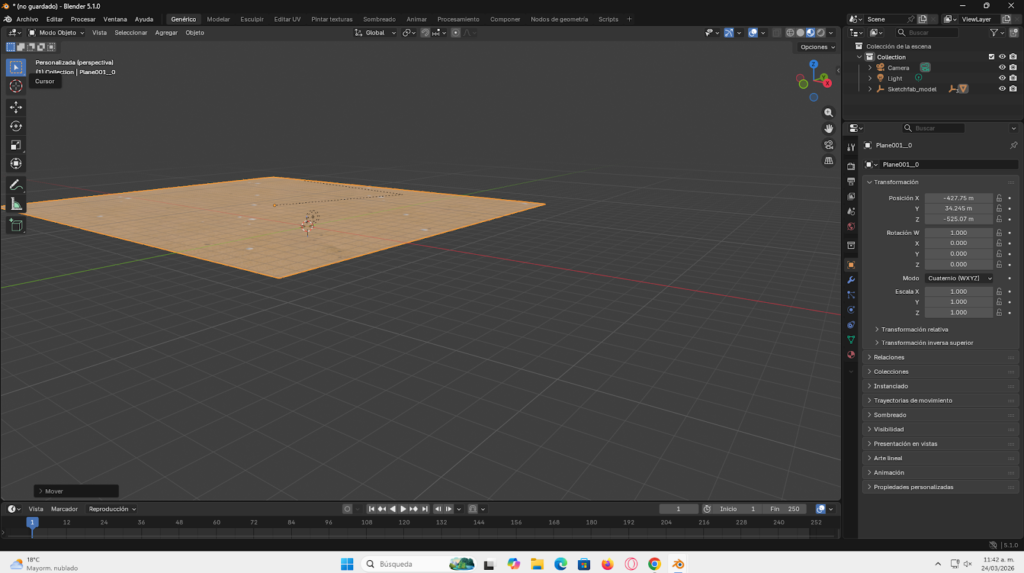 Plano con textura de dunas desérticas en Blender para crear el suelo del escenario cinematográfico