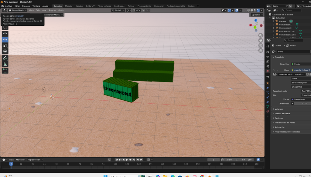 Integración de una textura de cielo HDR 4K desde Poly Haven para lograr iluminación realista en el entorno 3D