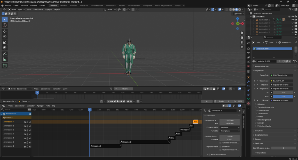 "Ajuste de los parámetros Blend In y Blend Out en el editor NLA para crear transiciones fluidas y evitar cortes bruscos entre animaciones