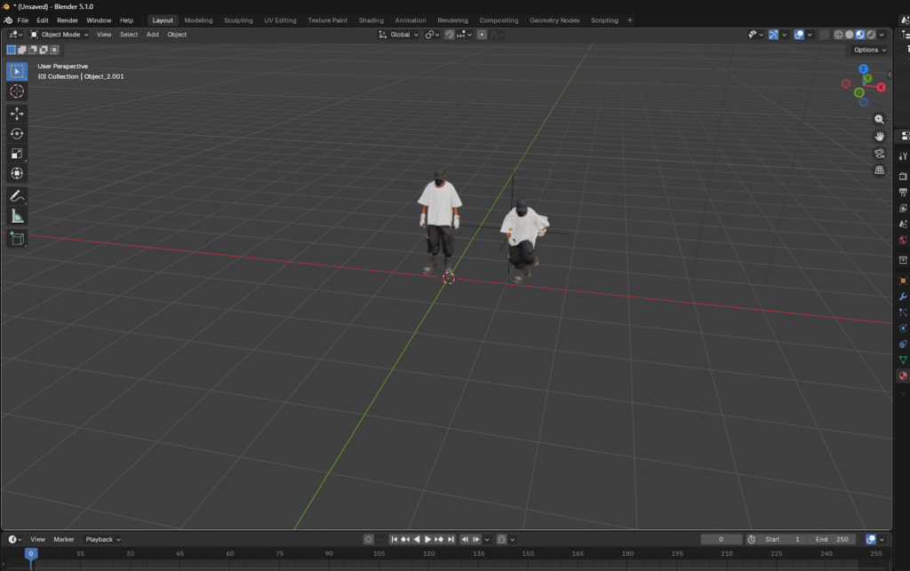 Gestión de múltiples acciones de movimiento en el Action Editor de Blender para organizar los clips de animación del personaje