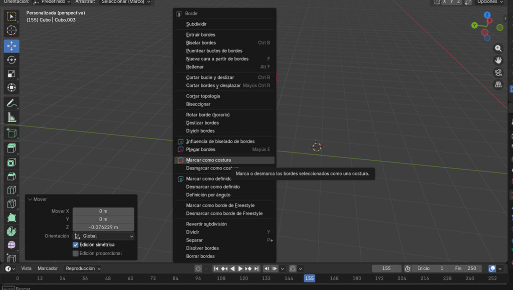 Figura 25. Marcación de costuras del modelado