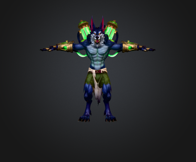 Warwick bestia química estilo Arcane generado con Meshy AI