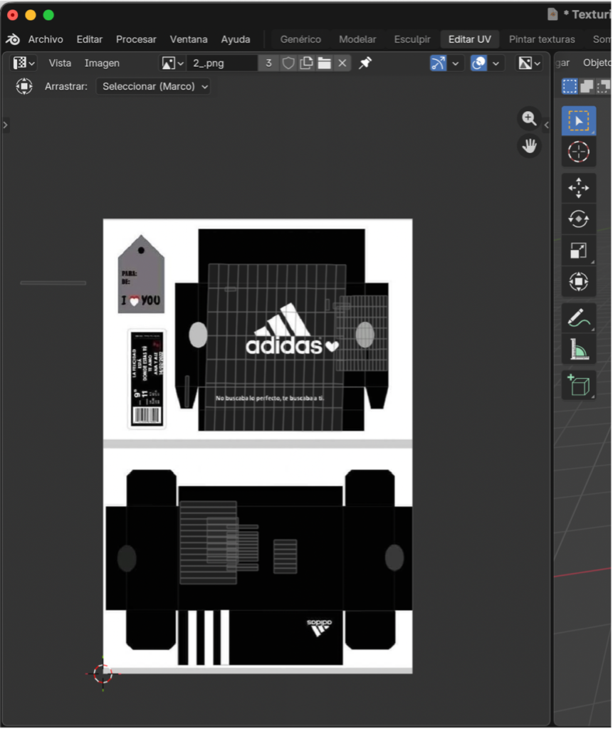 Panel de materiales con textura cargada.