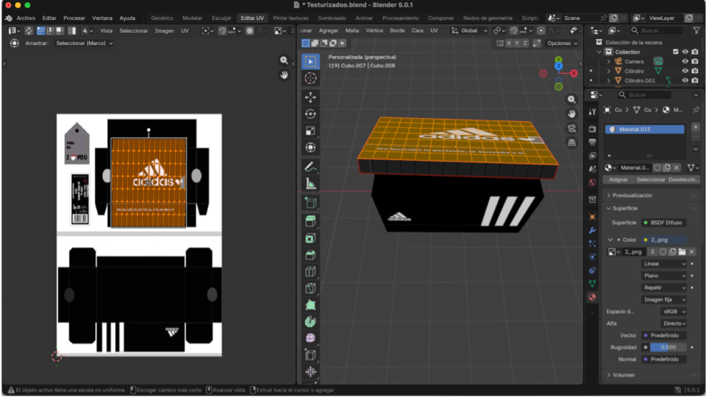 Ajuste de la textura en el editor UV.