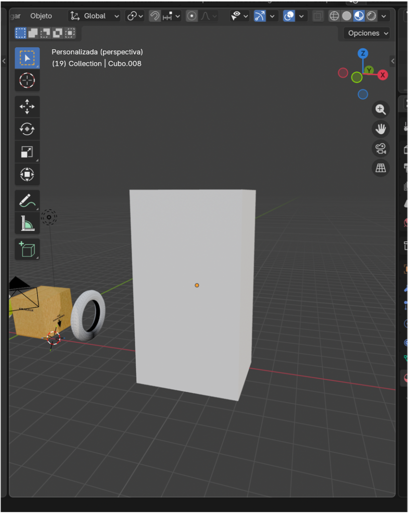 Cilindro base escalado verticalmente para iniciar el modelado de la máquina.