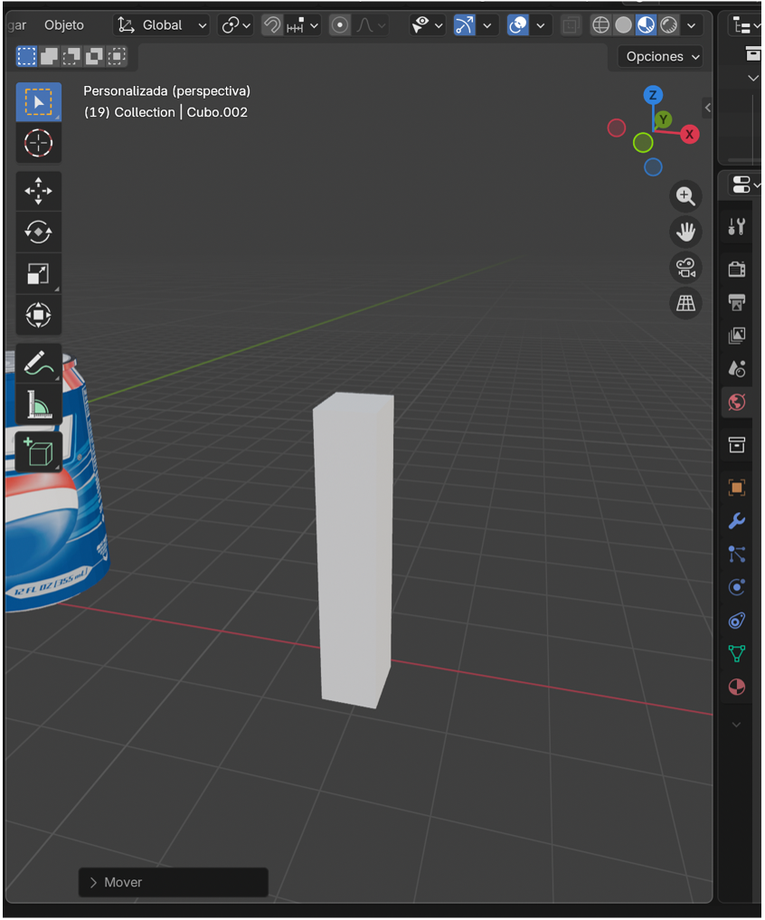 Cilindro alargado formando una pata de la mesa.