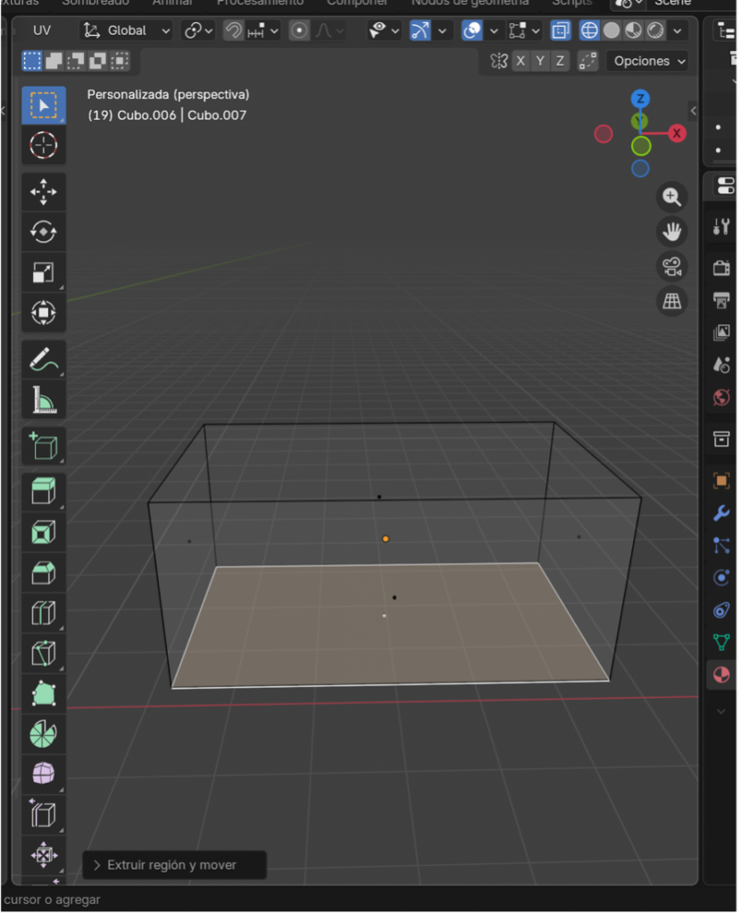 Extrusión de la cara superior para simular el interior vacío.