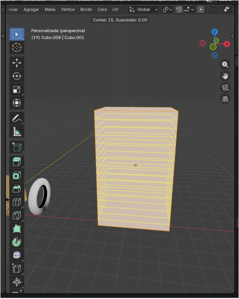 Aplicación de cortes horizontales en el cilindro en modo edición.