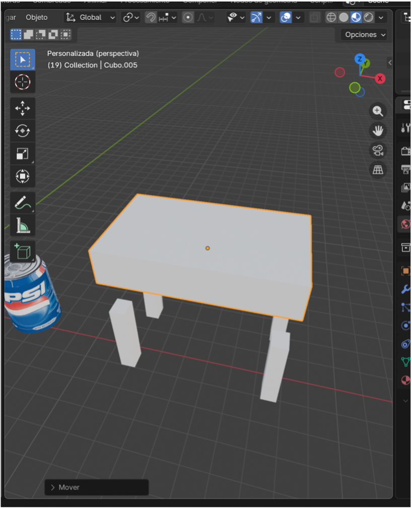 Cilindro escalado horizontalmente para crear la tapa de la mesa.