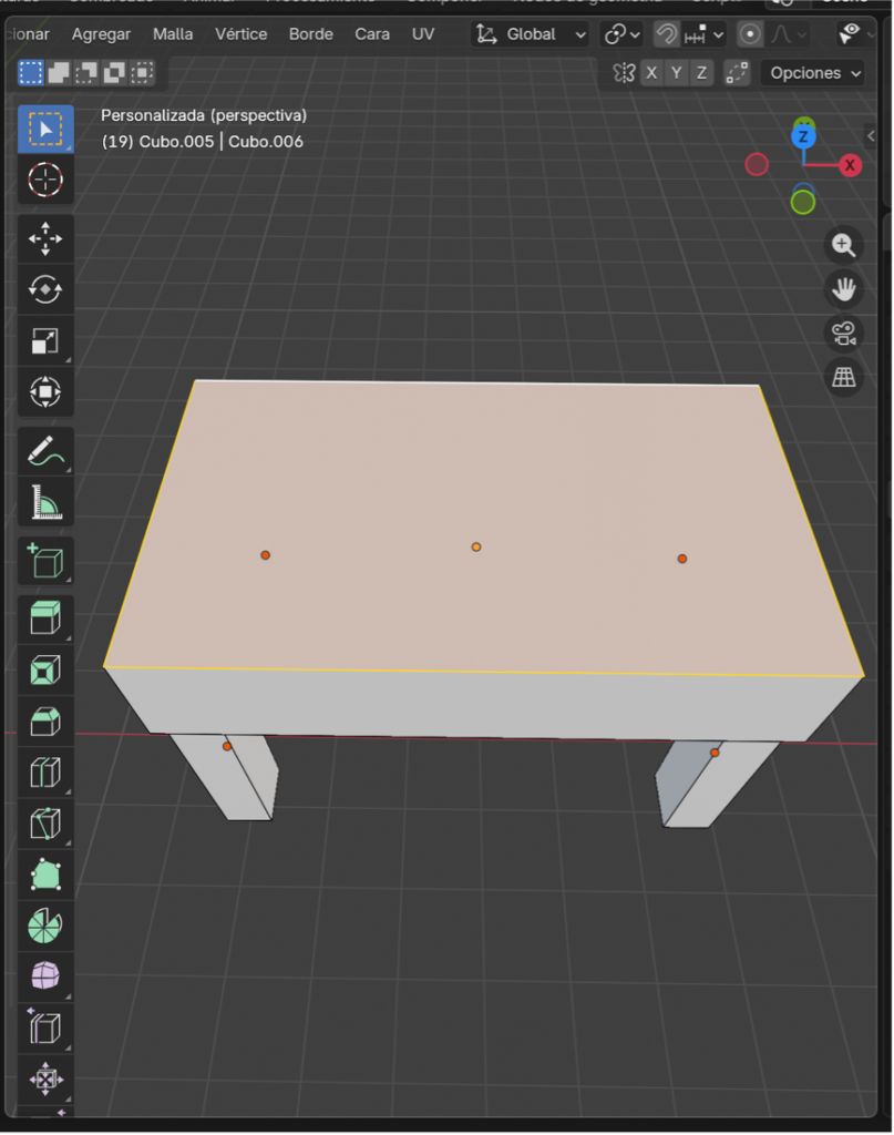 Selección de la cara superior de la tapa en modo edición.