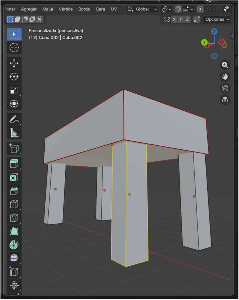 Bordes marcados como costuras para el mapeo de textura.