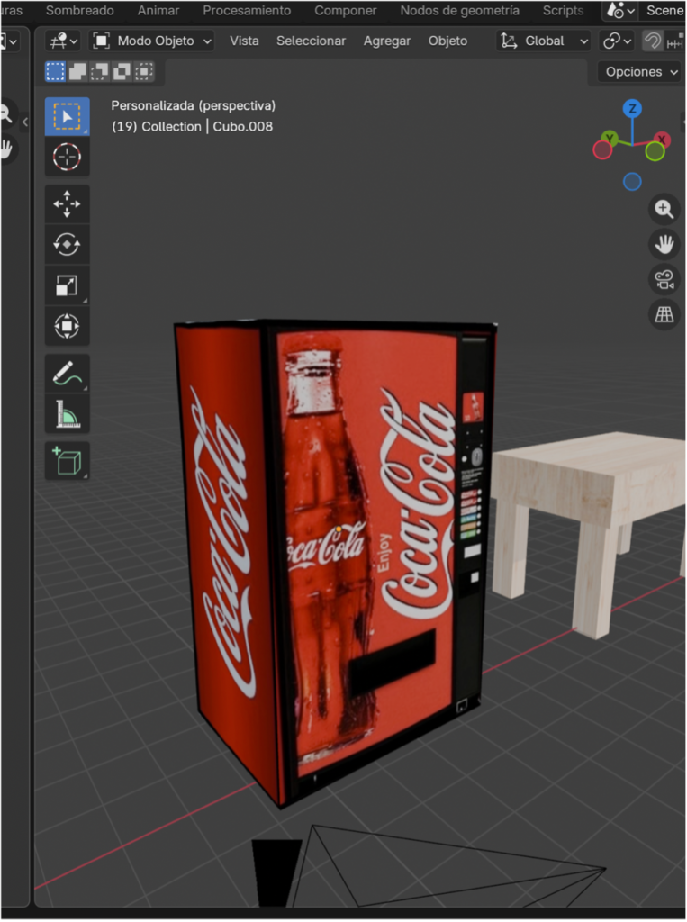 Modelo final de la máquina con textura aplicada correctamente.