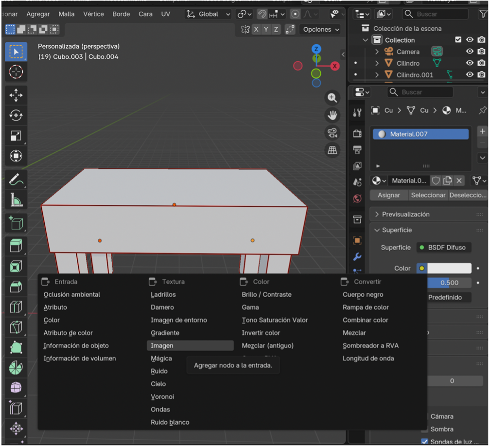 Aplicación de material con textura de madera.