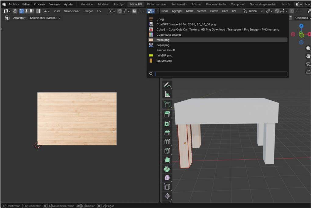 Ajuste de coordenadas UV en el editor para adaptar la textura.